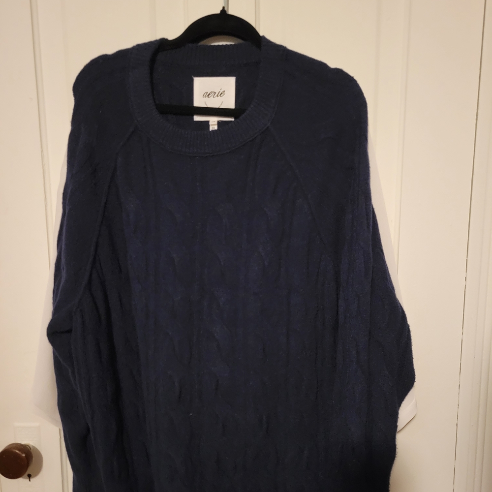 Aerie Blue Crewneck Sweater Classic Knit